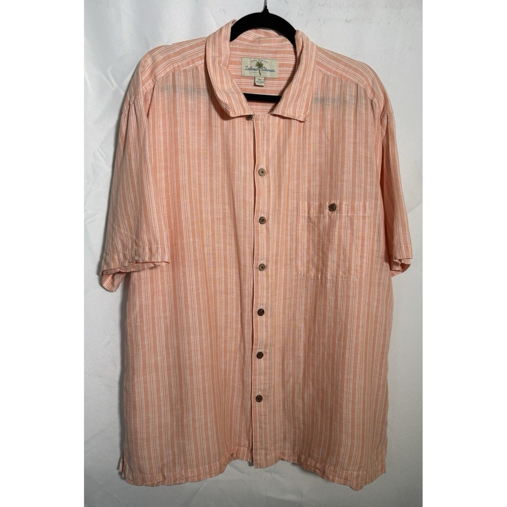Island Shores Shirt Size XL‎ Linen/Cotton Short Sleeve Pink/white striped